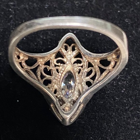 Ring Marquis CZ Cubic Zirconia 10mm x 5mm Filigree Vintage Jewelry Sterling Silv - Picture 11 of 16